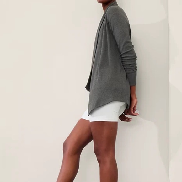 Athleta Pranayama Restore Rib Wrap Cardigan Sweater, Charcoal Gray, Size Large - Picture 2 of 15